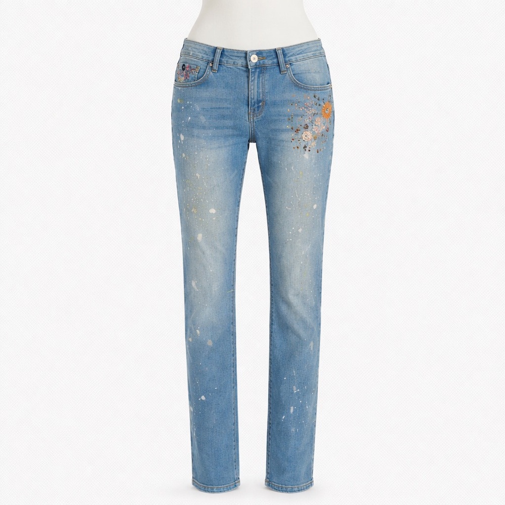 Pilcro Anthropologie Slim Boyfriend Jeans 25 Embroidered Boho Denim